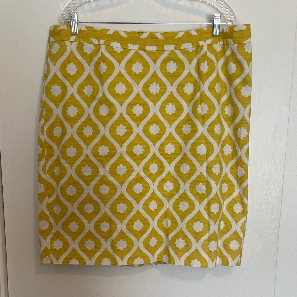 Boden Yellow and White Pencil Skirt